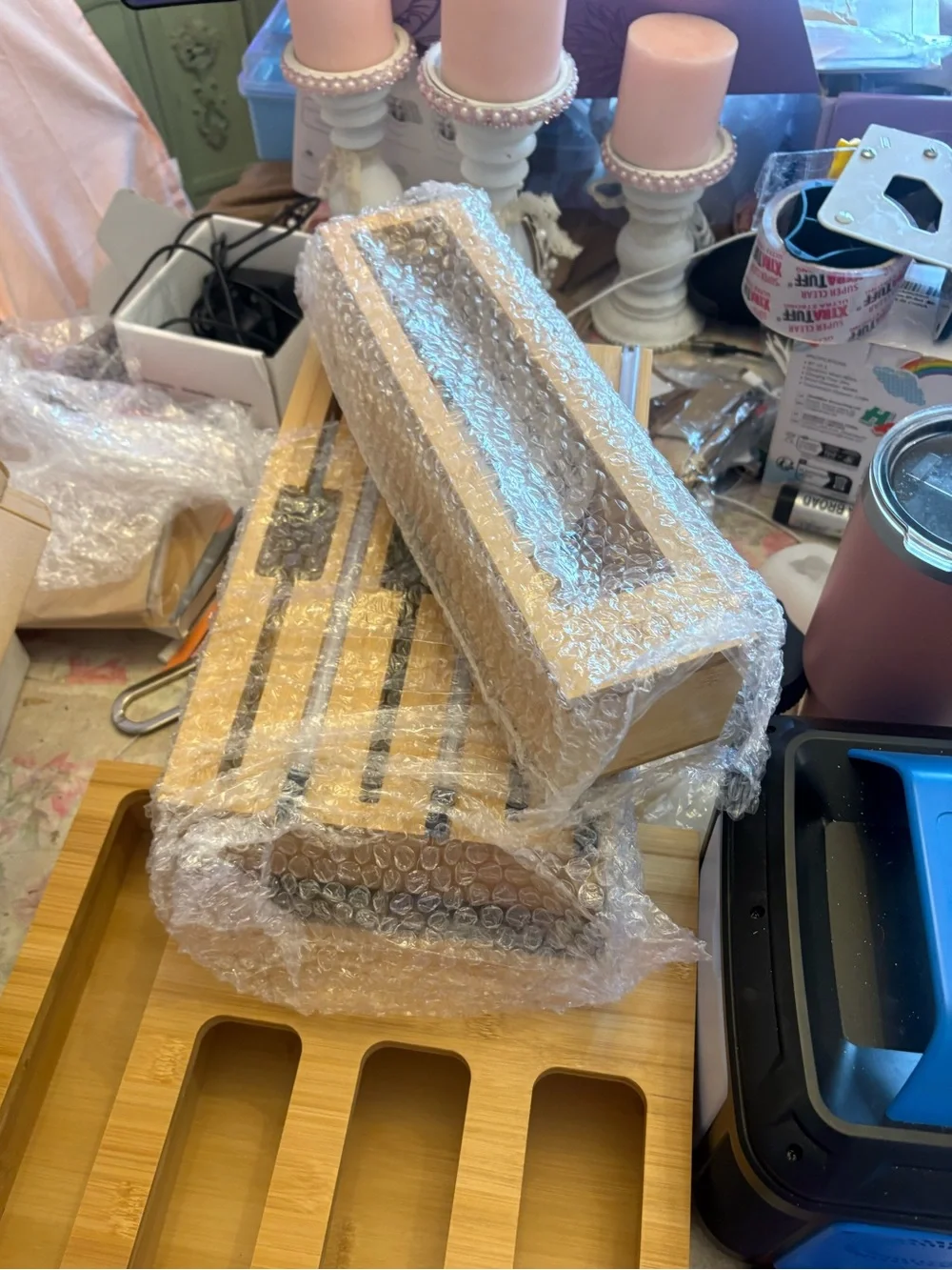 New Open Box 9 IN 1 Bamboo Foil and Plastic Wrap Organizer for Kitchen Drawer